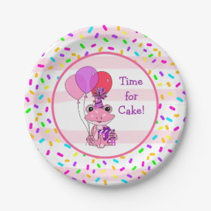 Pink Frog Girl's Birthday Candy Sprinkles Party Paper Plate