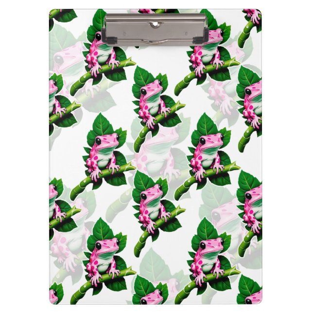 Pink Frog On Green Leaf Pattern Design Clipboard (Front)