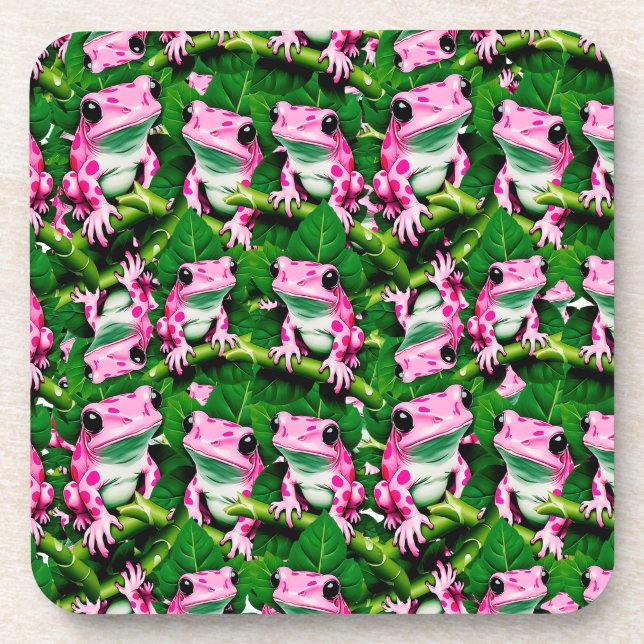 Pink Frog On Green Leaf Pattern Design  Coaster (Front)
