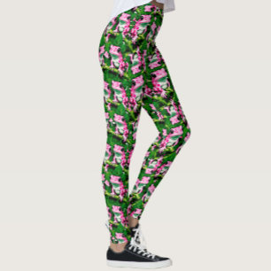 Pink Frog On Green Leaf Pattern Design  Leggings