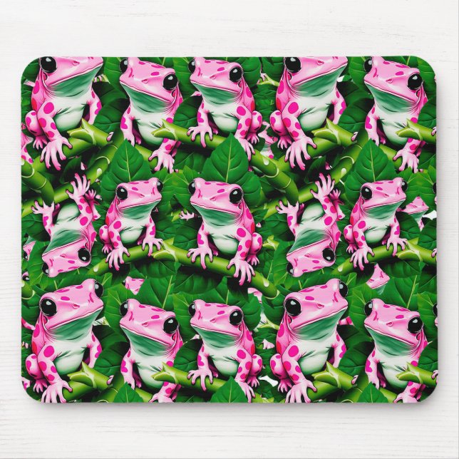 Pink Frog On Green Leaf Pattern Design  Mouse Mat (Front)