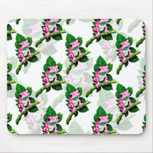 Pink Frog On Green Leaf Pattern Design Mouse Mat