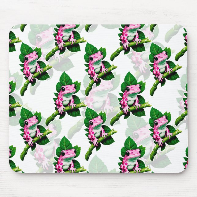 Pink Frog On Green Leaf Pattern Design Mouse Mat (Front)