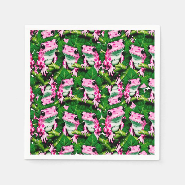 Pink Frog On Green Leaf Pattern Design  Napkin (Front)