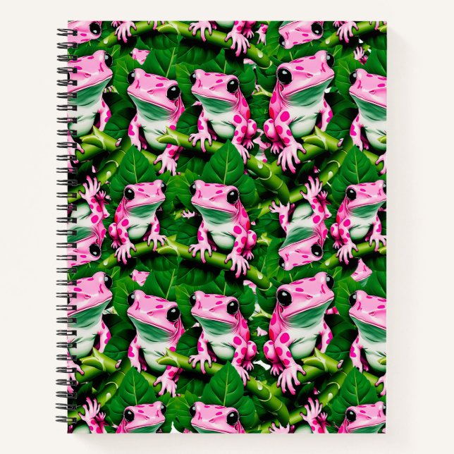 Pink Frog On Green Leaf Pattern Design  Notebook (Front)