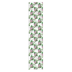 Pink Frog On Green Leaf Pattern Design Short Table Runner