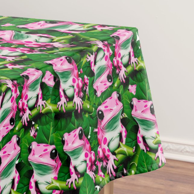 Pink Frog On Green Leaf Pattern Design  Tablecloth (Creator Uploaded)