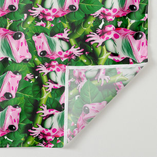 Pink Frog On Green Leaf Pattern Design  Tapestry