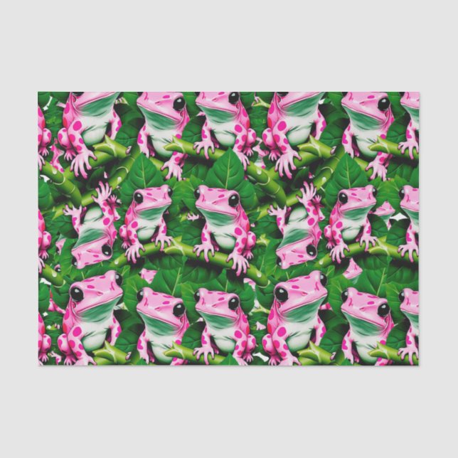 Pink Frog On Green Leaf Pattern Design  Tissue Paper (Front)