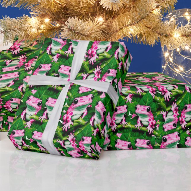 Pink Frog On Green Leaf Pattern Design  Wrapping Paper (Creator Uploaded)