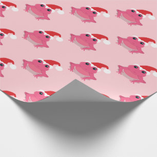 Pink Frog Santa Hat Cartoon Novelty Christmas Wrapping Paper