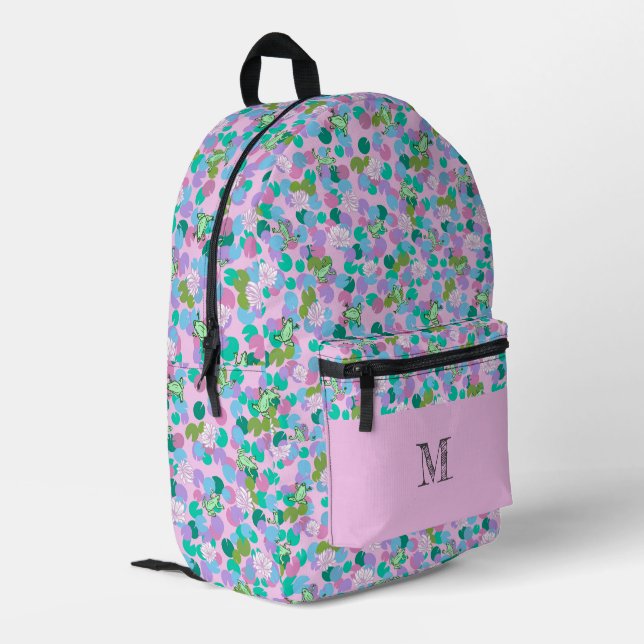 Pink Frogs Pattern Personalised Monogram Printed Backpack (Back Corner Left)