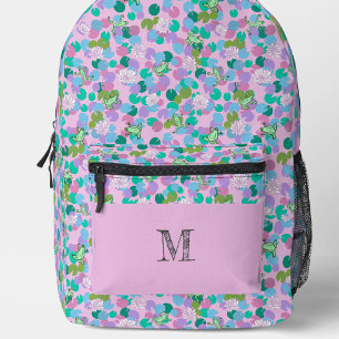 Pink Frogs Pattern Personalised Monogram Printed Backpack