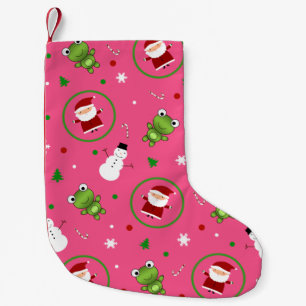 Pink frogs santa claus snowmen small christmas stocking