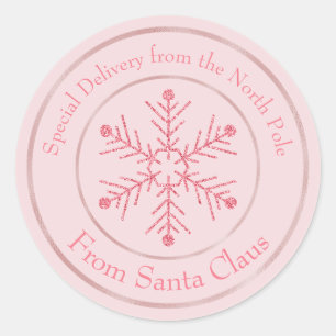 Pink From Santa Claus Glitter Snowflake Classic Round Sticker
