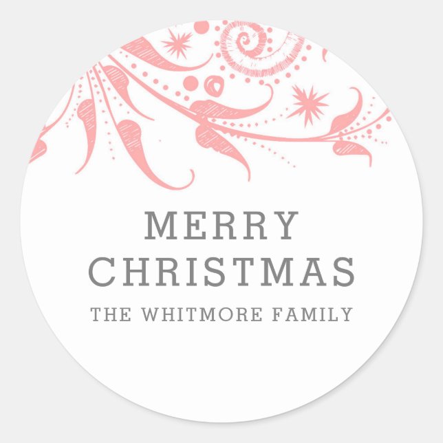 Pink Frost Merry Christmas Classic Round Sticker (Front)