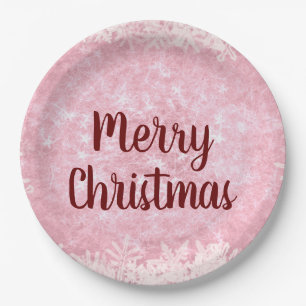 Pink Frost Merry Christmas Paper Plate