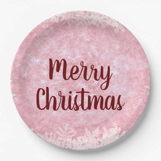 Pink Frost Merry Christmas Paper Plate (Front)