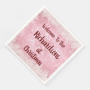 Pink frost personalised Family Christmas Welcome Napkin