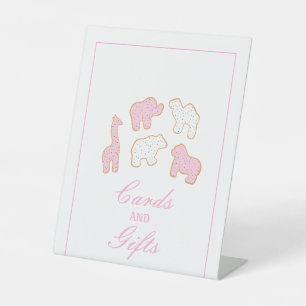 Pink Frosted Animal Cookie cards and gifts  Pedestal Sign