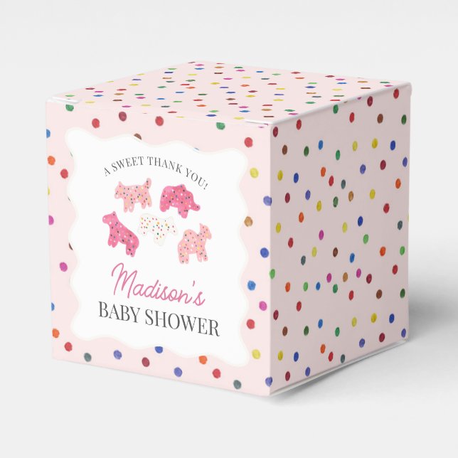 Pink Frosted Animal Cookies Baby Shower Favour Box (Front Side)