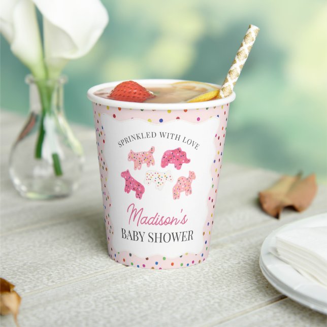 Pink Frosted Animal Cookies Baby Shower Paper Cups (Insitu)