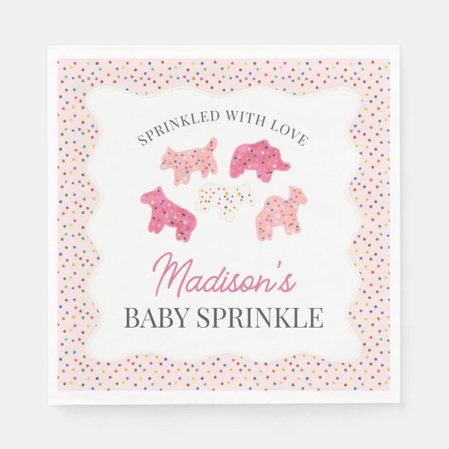 Pink Frosted Animal Cookies Baby Sprinkle Napkin (Front)