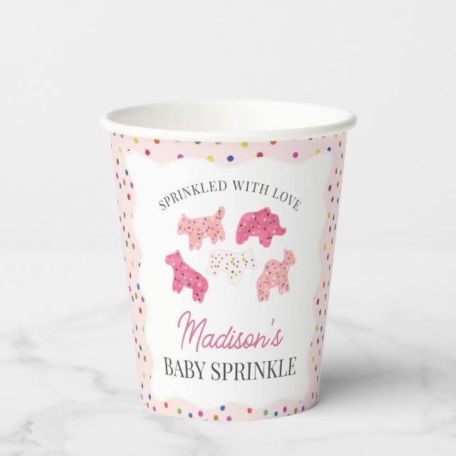 Pink Frosted Animal Cookies Baby Sprinkle Paper Cups (Back)
