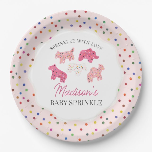 Pink Frosted Animal Cookies Baby Sprinkle Paper Plate (Front)