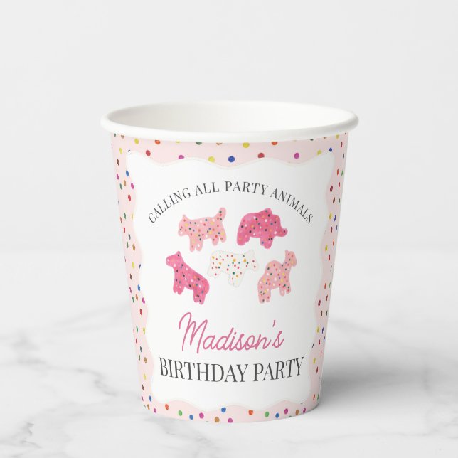Pink Frosted Animal Cookies Birthday Party Paper Cups (Back)