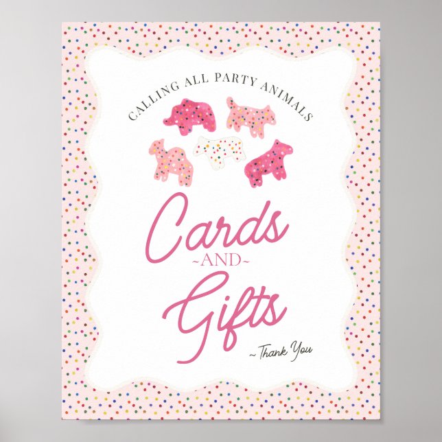 Pink Frosted Animal Cookies Sprinkle Cards & Gifts Poster (Front)