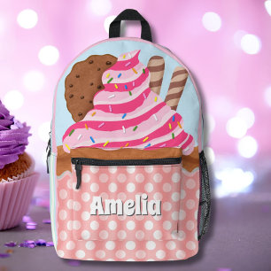 Pink Frosted Chocolate Cupcake Personalised  Printed Backpack