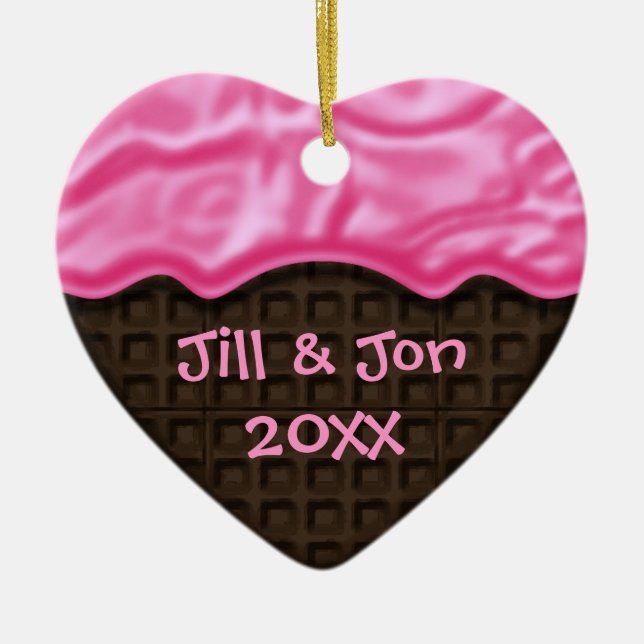 Pink Frosted Chocolate Sweet Heart Custom Photo Ce Ceramic Tree Decoration (Front)