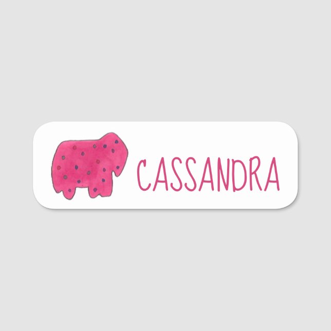 Pink Frosted Circus Animal Crackers Cookies Name Tag (Front)