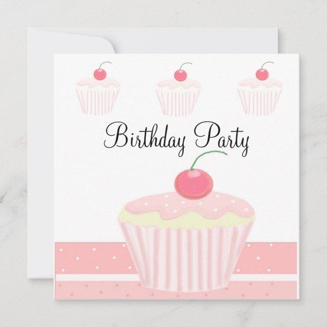 Pink Frosted Cupcake Birthday Invitation (Front)
