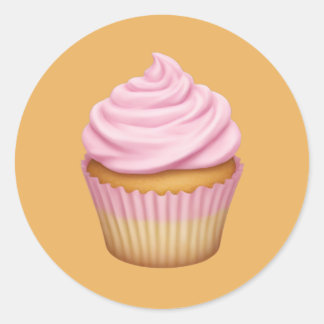 Pink Frosted Cupcake Emoji Classic Round Sticker