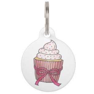 Pink Frosted Cupcake Sprinkles Bow Cake Foodie Pet Tag