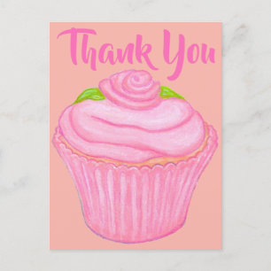 Pink Frosted Cupcake Thank You Card