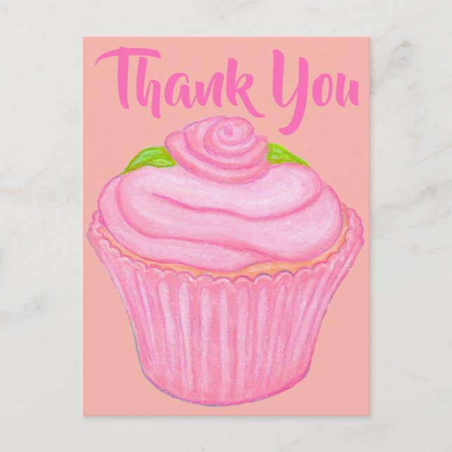 Pink Frosted Cupcake Thank You Card (Front)
