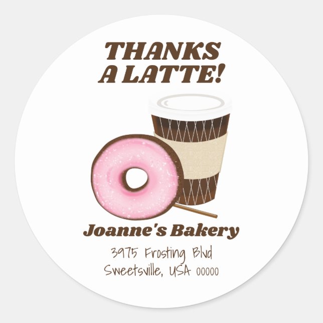 Pink Frosted Doughnut and Coffee Thank You Classic Round Sticker (Front)