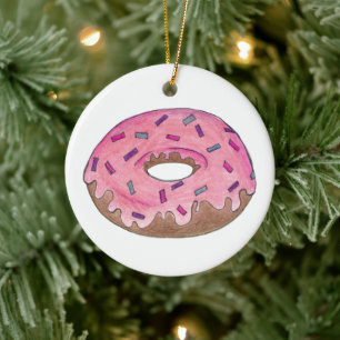 Pink Frosted Doughnut Doughnut Sprinkles Junk Food Ceramic Tree Decoration