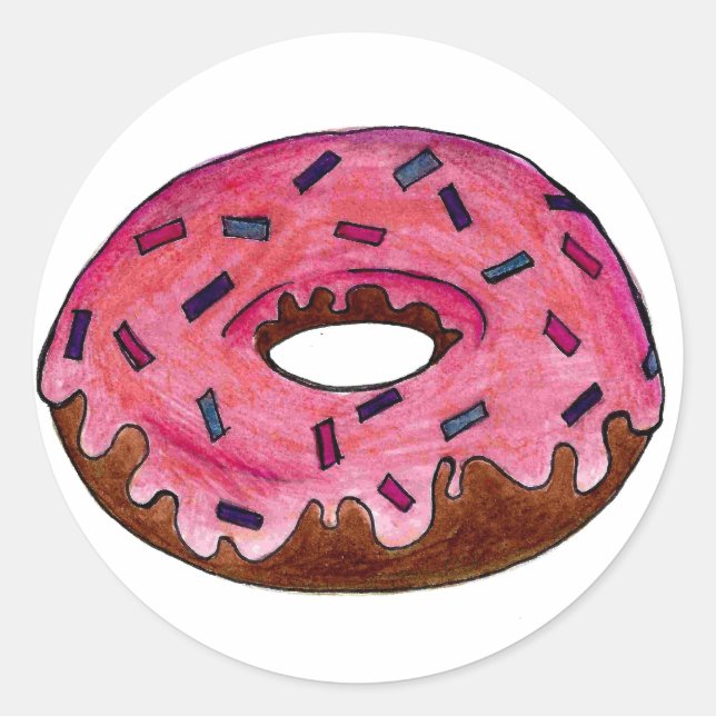 Pink Frosted Doughnut Doughnut Sprinkles Junk Food Classic Round Sticker (Front)