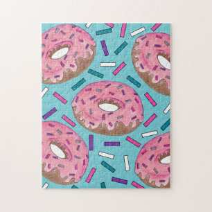 Pink Frosted Doughnut Doughnut Sprinkles Junk Food Jigsaw Puzzle