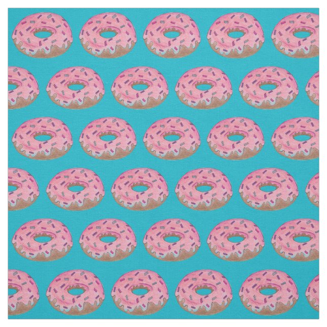 Pink Frosted Doughnut Sprinkles Doughnut Junk Food Fabric (Swatch)