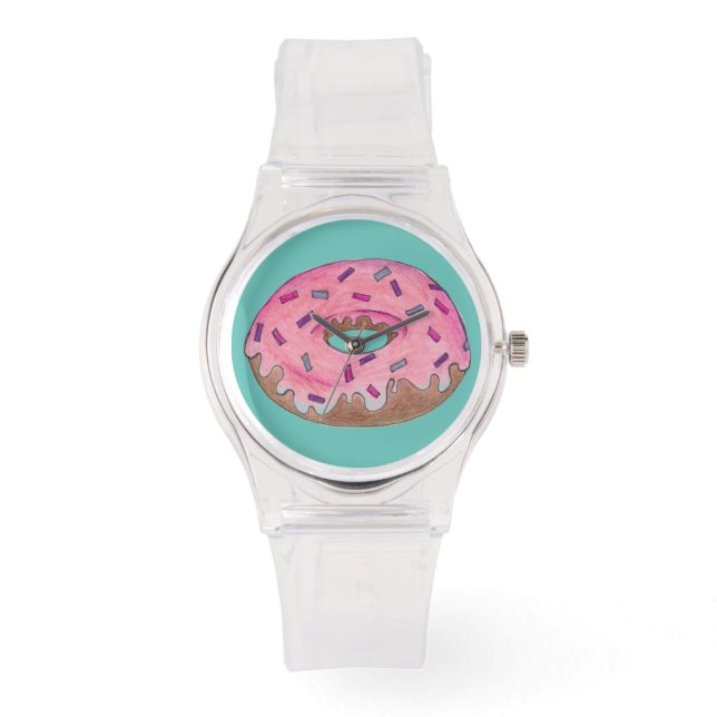 Pink Frosted Doughnut Sprinkles Doughnut Junk Food Watch (Front)