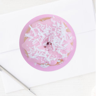 Pink frosted doughnut white sprinkle cute sweet classic round sticker