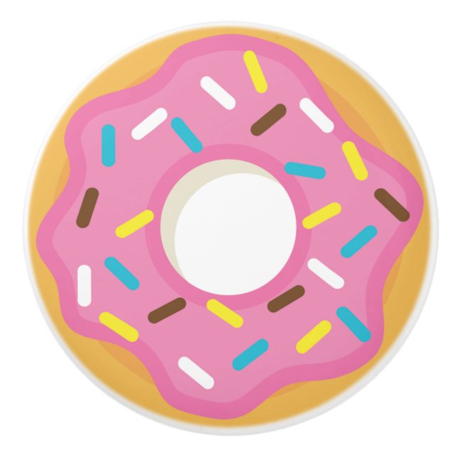 Pink Frosted Doughnut with Sprinkles Ceramic Knob (Front)