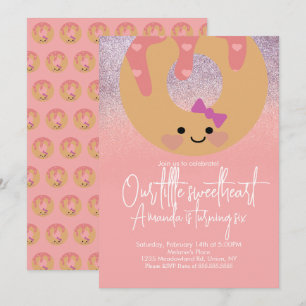 Pink Frosted Doughnuts Faux Glitter Valentines Day Invitation