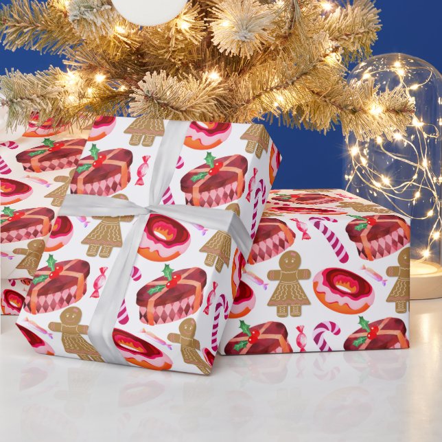Pink Frosted Doughnuts Gingerbread Girls Candy Can Wrapping Paper (Holidays)