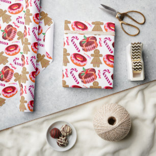 Pink Frosted Doughnuts Gingerbread Girls Candy Can Wrapping Paper